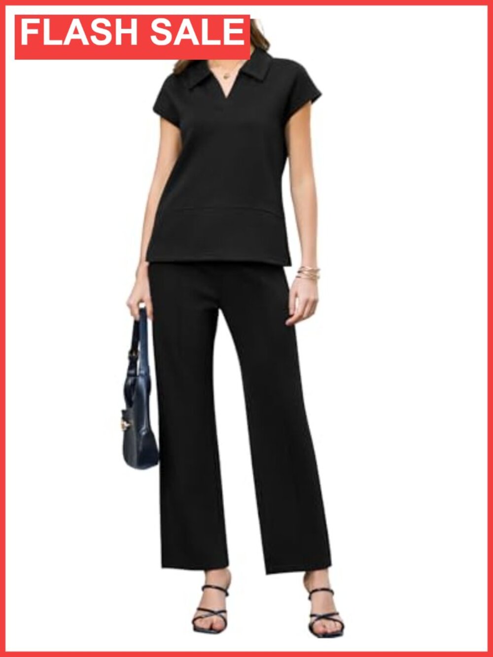 Women's 2 Piece Lounge Set V Neck Wide Leg Pants Summer Travel